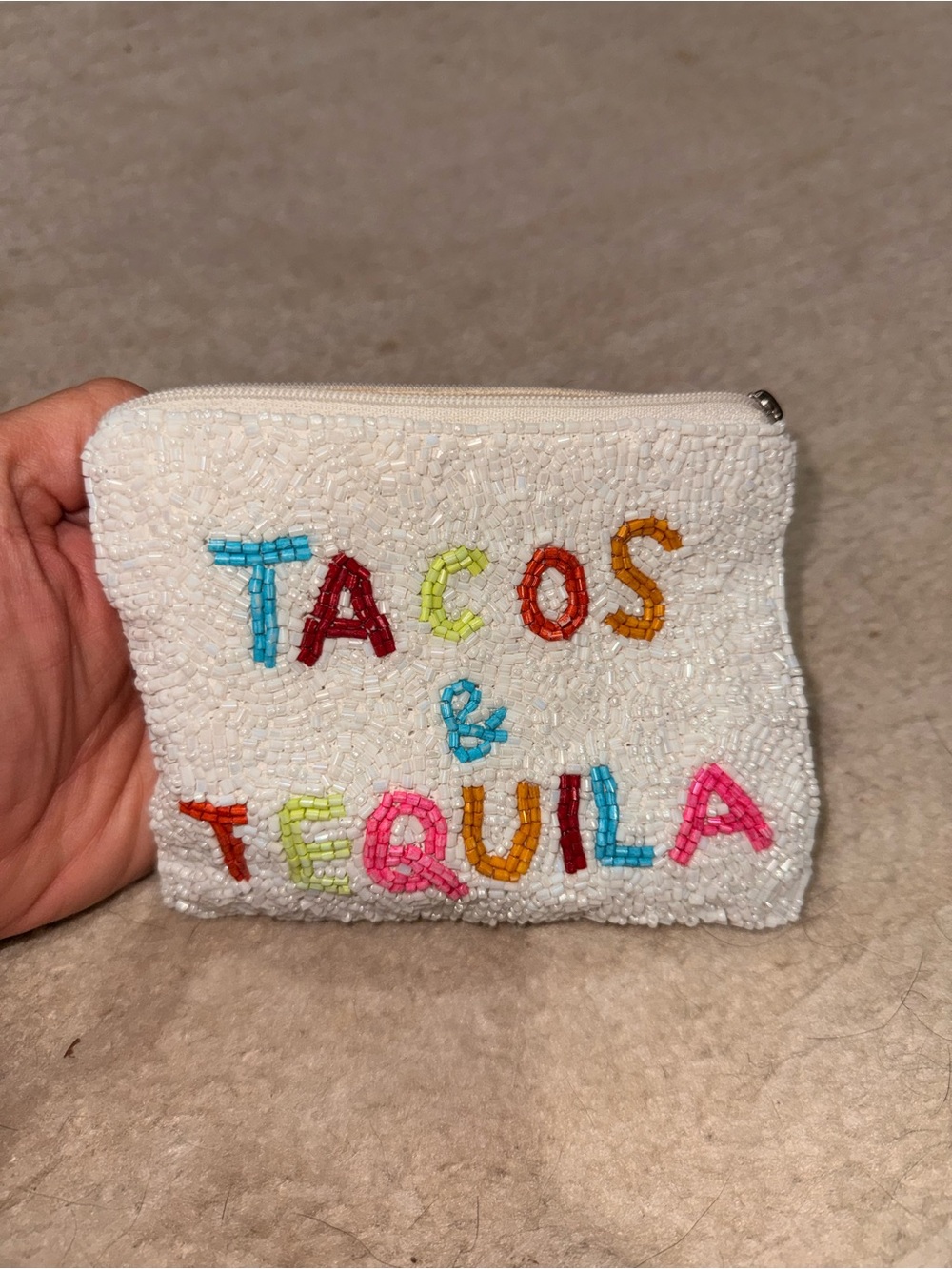 Beaded 'Tacos & Tequila' White beaded Coin Purse